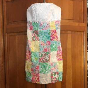 Lilly Pulitzer strapless patchwork dress with tie in back
